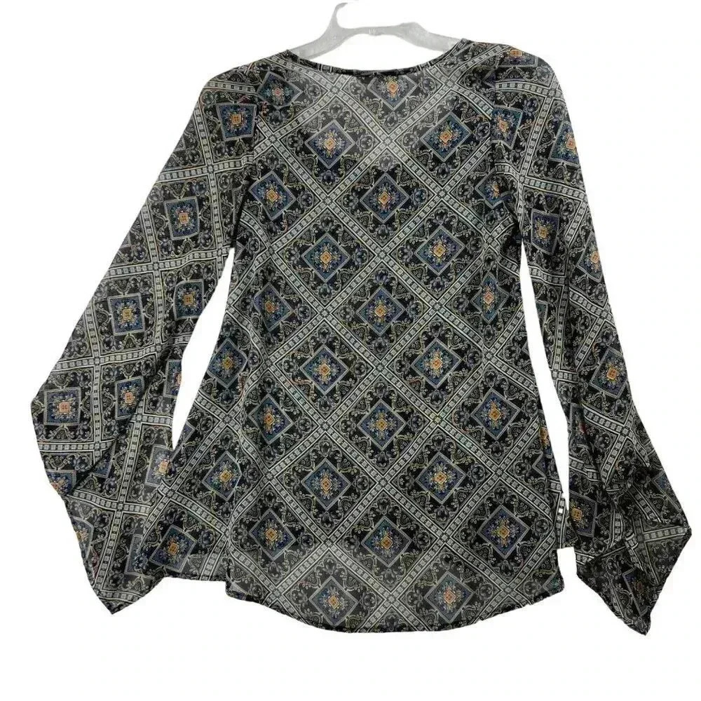 VTG Altar'd State Top S Paisley Print Sheer Bell Sleeve Cottagecore Medieval